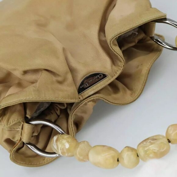 Christian Dior Maris Pearl Hand Bag Nylon Beige Silver Auth - Picture 7 of 16